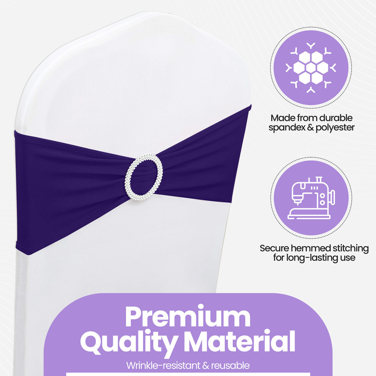 Spandex Chair Band with Round Diamante Buckle - Dark Purple