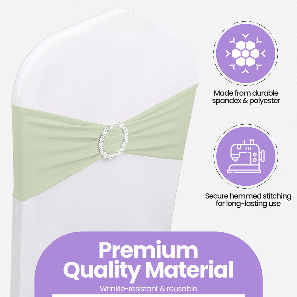 Spandex Chair Band with Round Diamante Buckle - Ivory