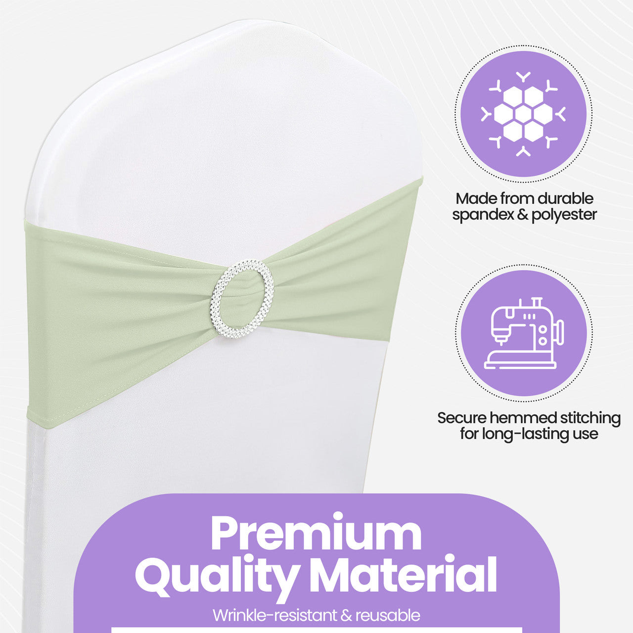 Spandex Chair Band with Round Diamante Buckle - Ivory