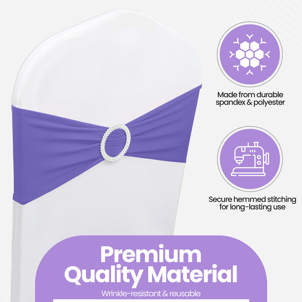 Spandex Chair Band with Round Diamante Buckle - Lavender