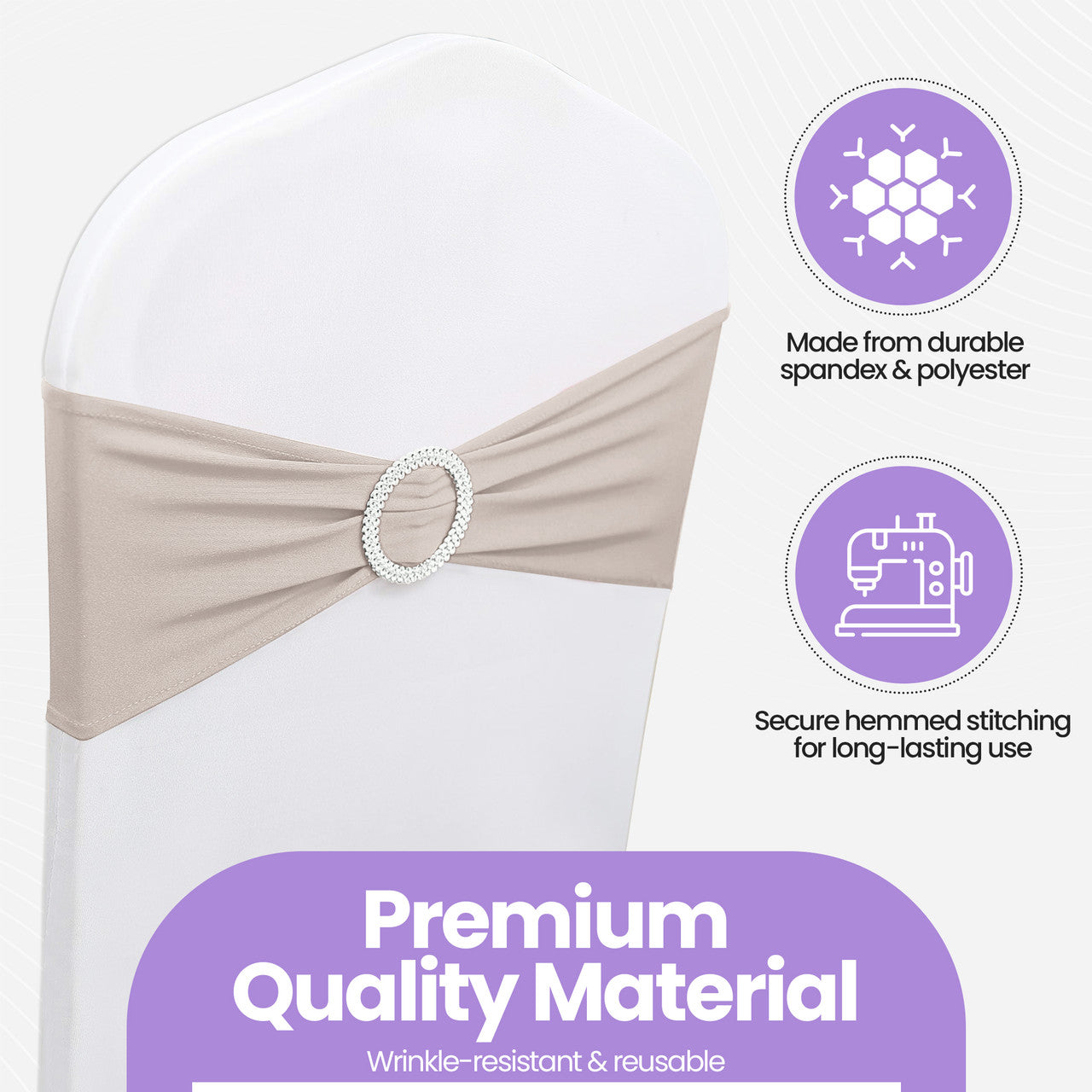 Spandex Chair Band with Round Diamante Buckle - Silver