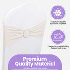 Spandex Chair Band with Round Diamante Buckle - White
