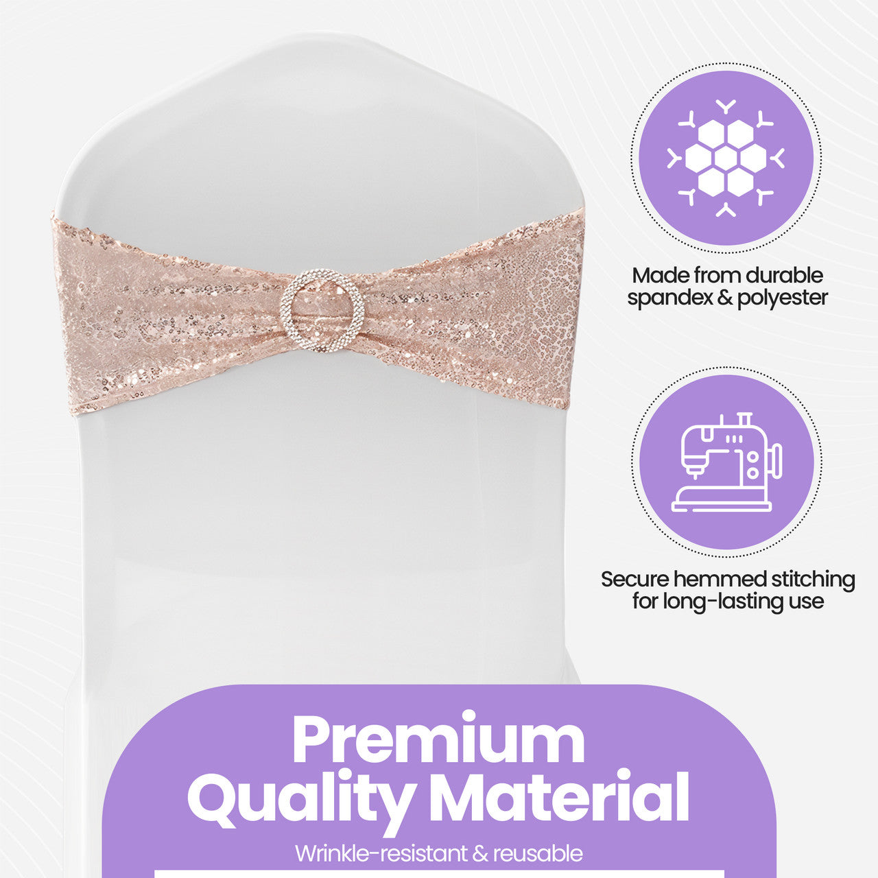 Sparkling Sequin Chair Bands with Diamante Buckle  Rose Gold