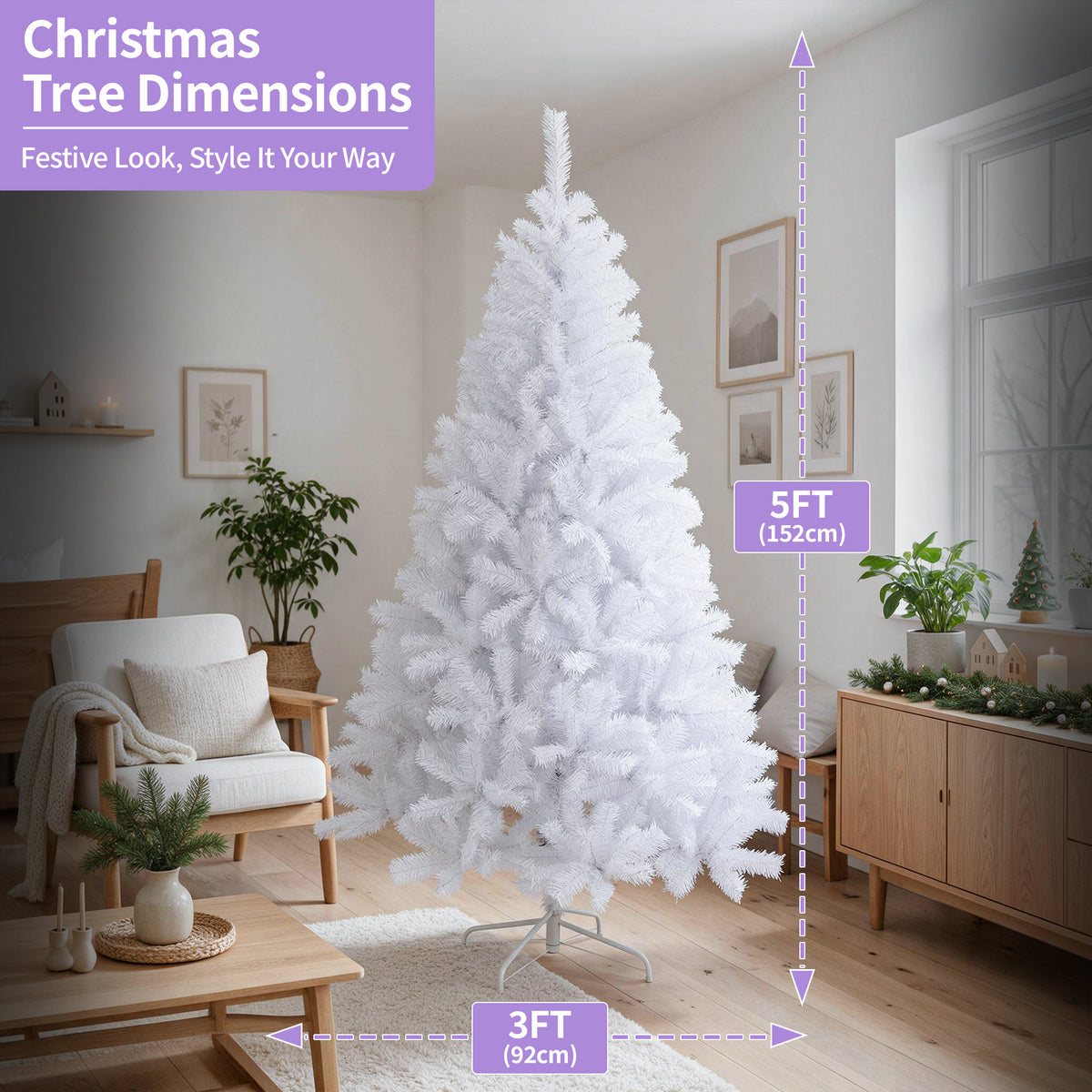 White Artificial Christmas Tree - 4ft/5ft/6ft