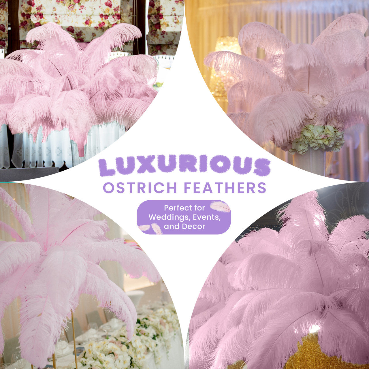 50-60cm Loose Ostrich Feathers, 5pcs - Baby Pink
