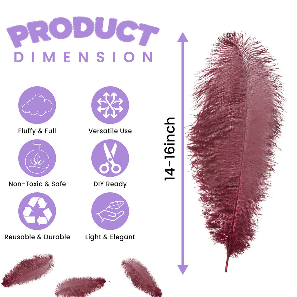 50-60cm Loose Ostrich Feathers, 5pcs - Burgundy