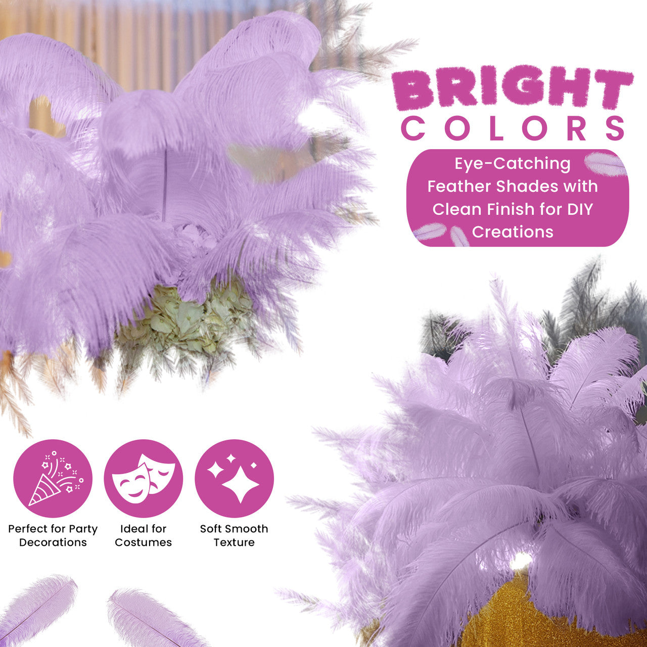 50-60cm Loose Ostrich Feathers, 5pcs - Lilac