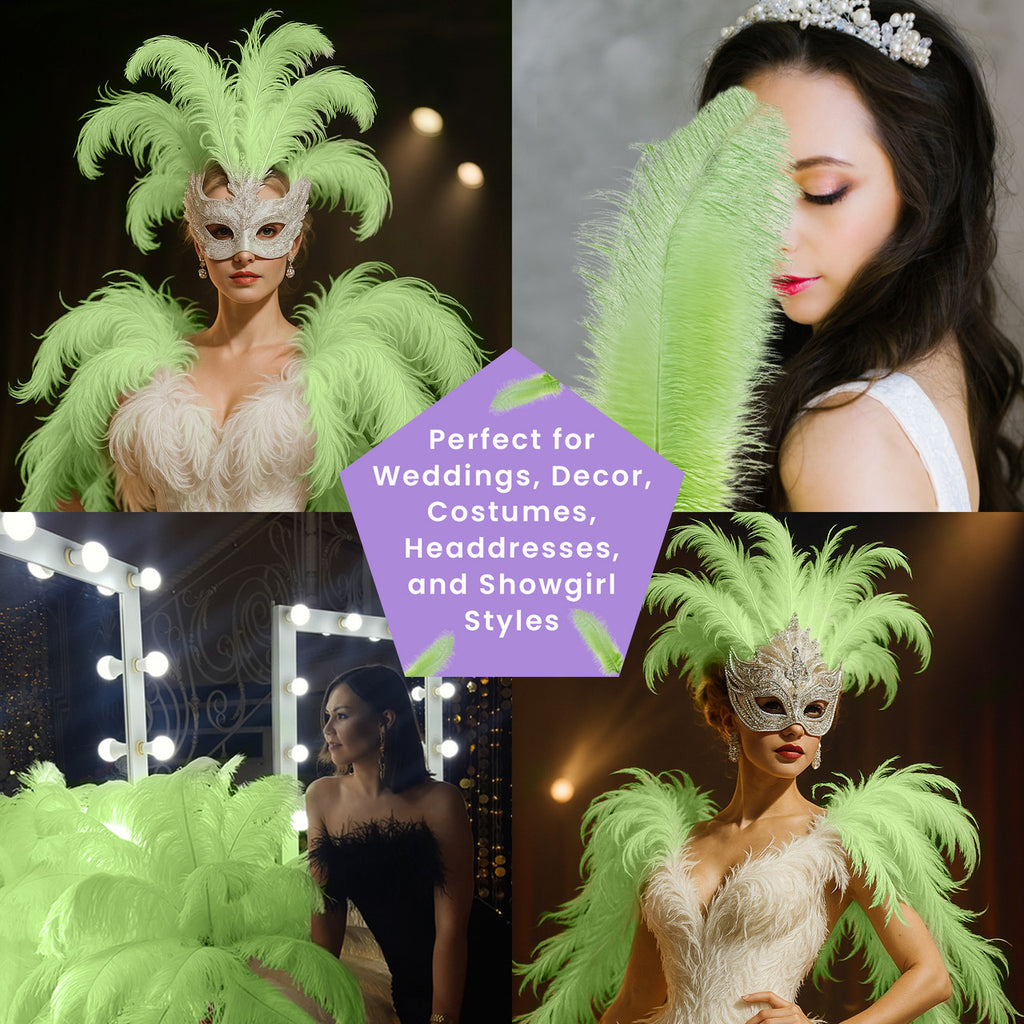 50-60cm Loose Ostrich Feathers, 5pcs - Mint