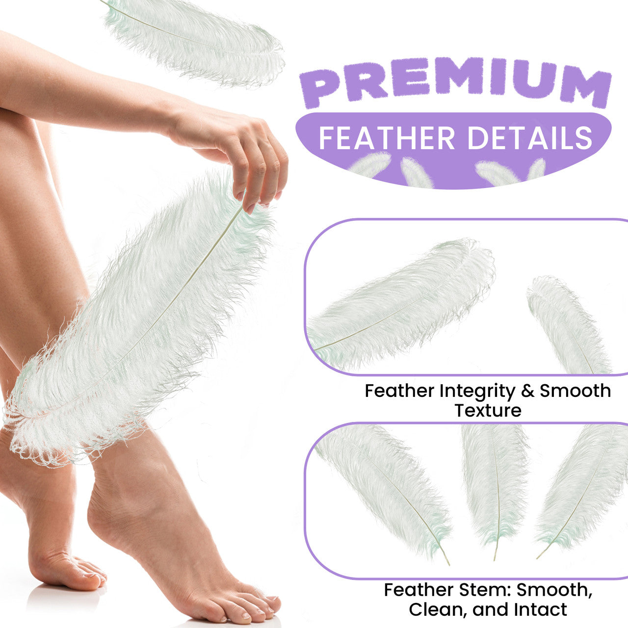 50-60cm Loose Ostrich Feathers, 5pcs - Silver