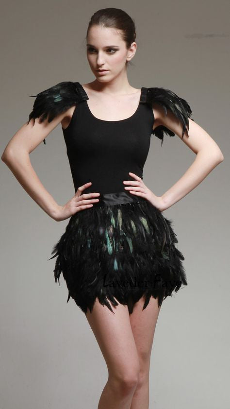 Rooster Feather Fringe for Costume - Black
