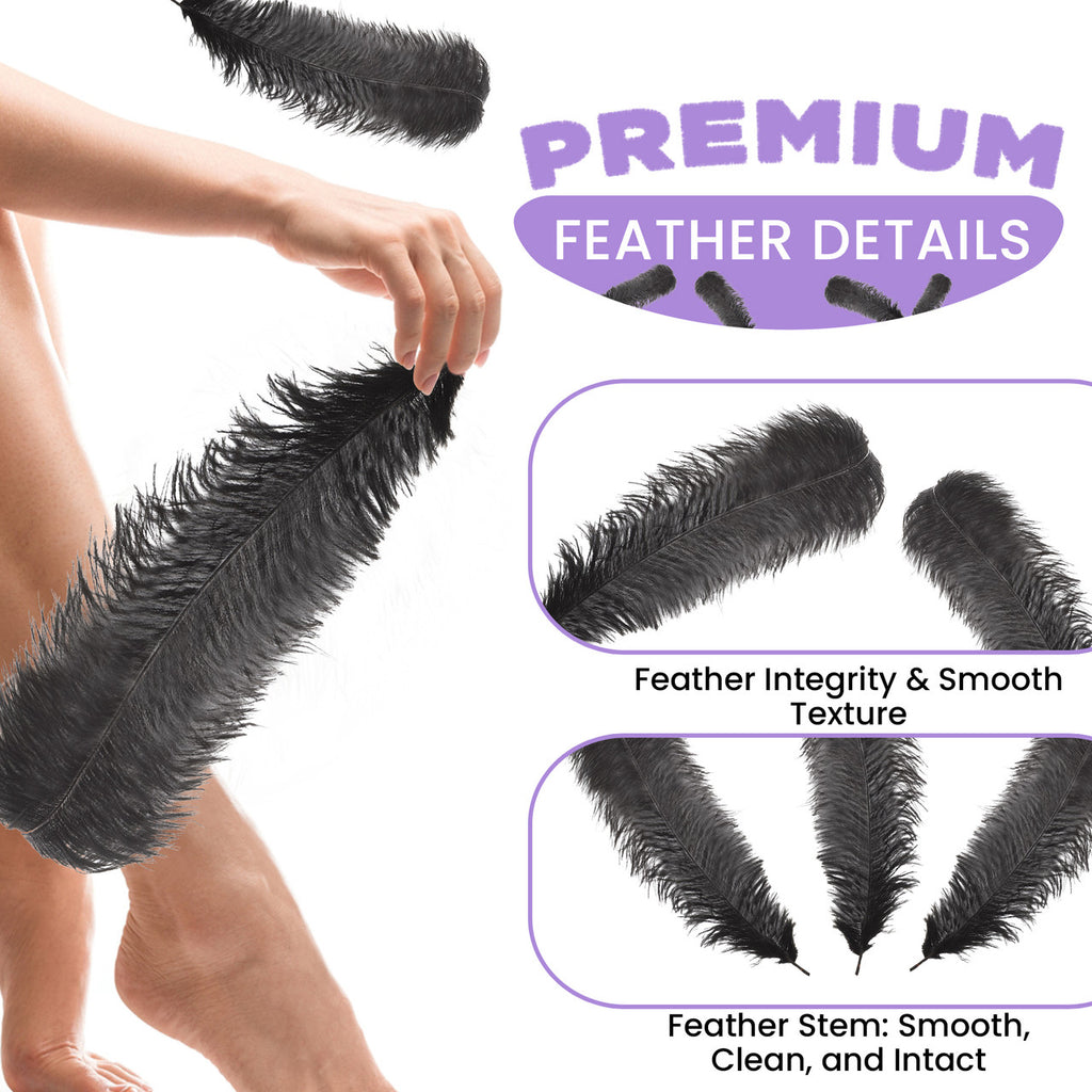 50-60cm Loose Ostrich Feathers, 5pcs - Black