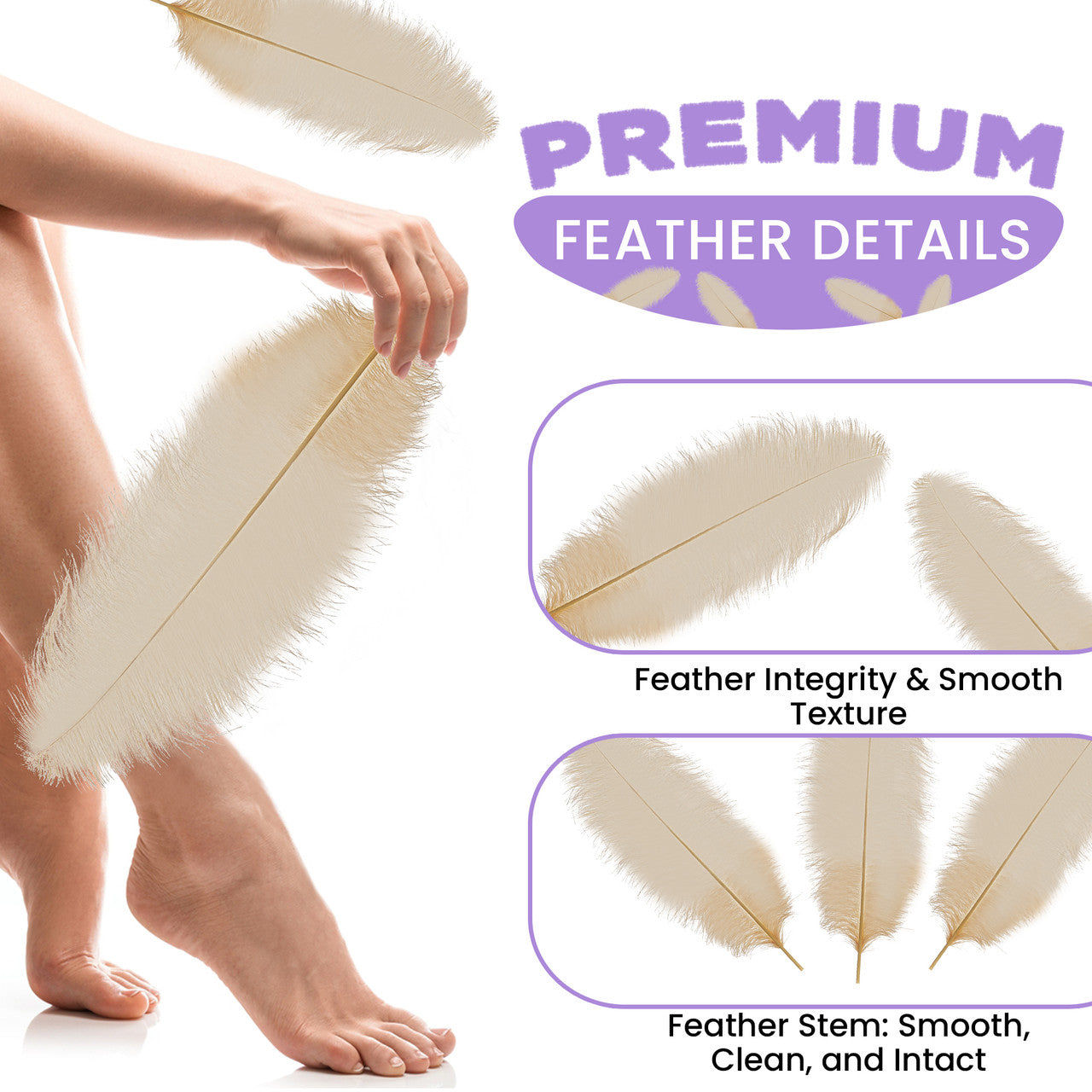50-60cm Loose Ostrich Feathers, 5pcs - Gold