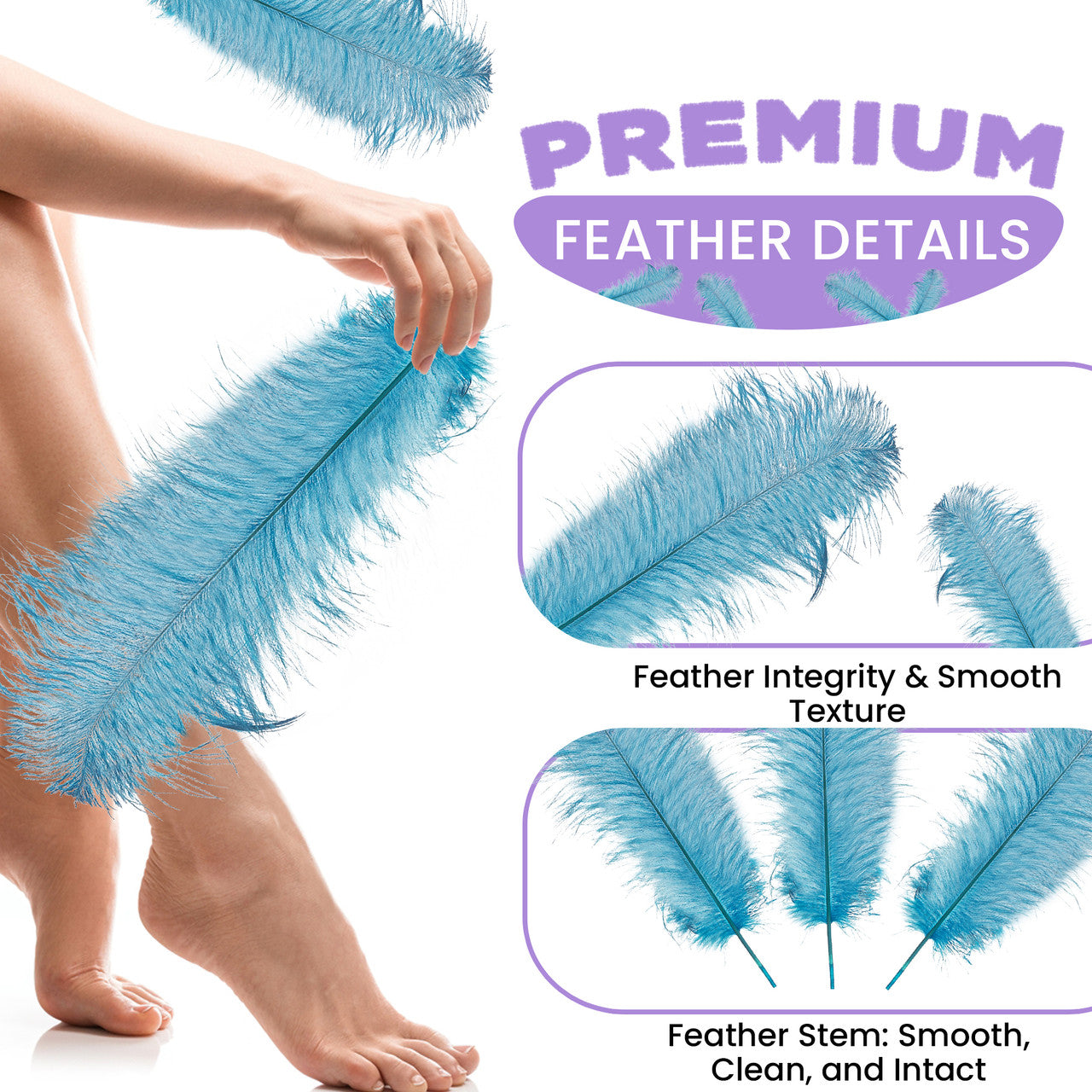 50-60cm Loose Ostrich Feathers, 5pcs - Turquoise