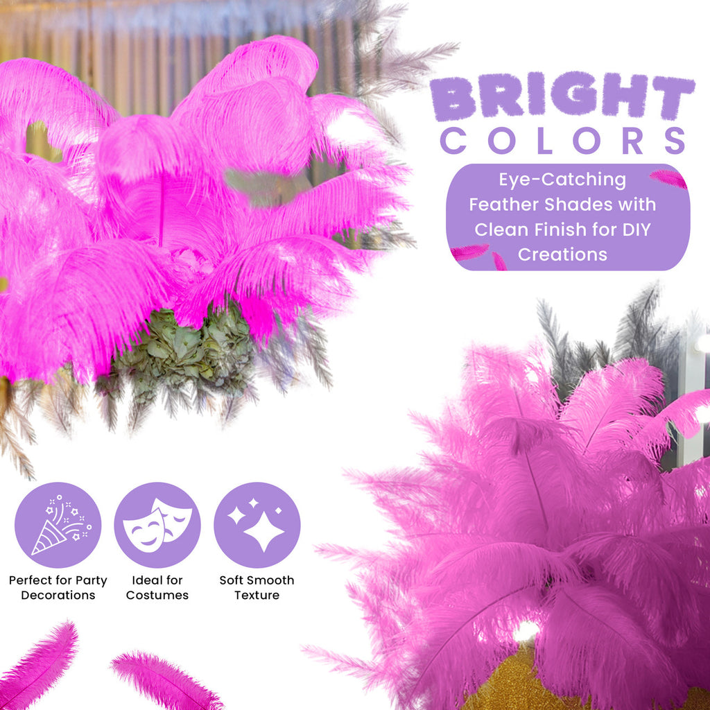 50-60cm Loose Ostrich Feathers, 5pcs - Hot Pink