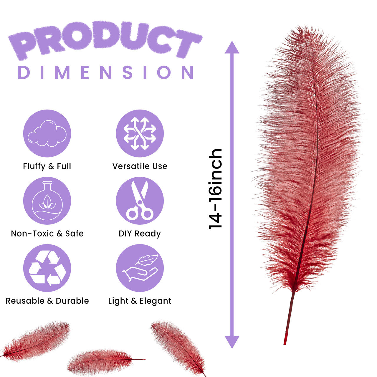 50-60cm Loose Ostrich Feathers, 5pcs - Red