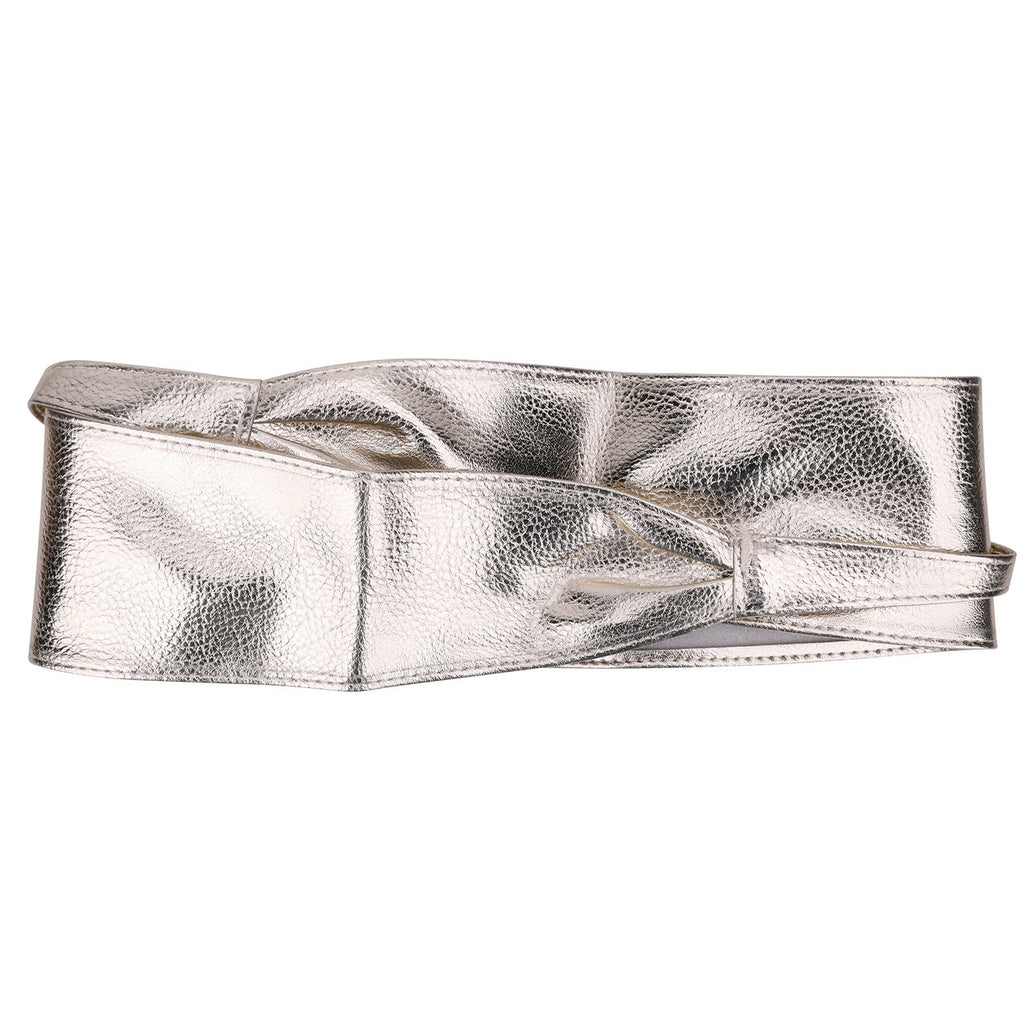 9.5cm x 250cm Wide Waist Crochet Cinch Soft PU Belt - Gold