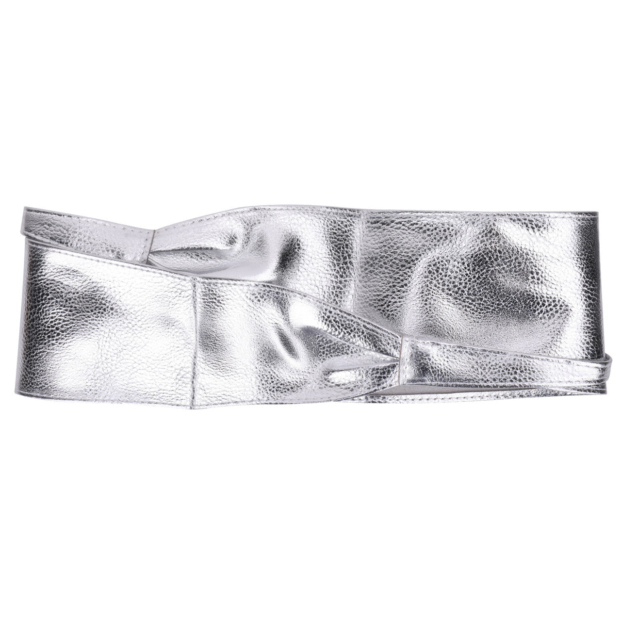 9.5cm x 250cm Wide Waist Crochet Cinch Soft PU Belt - Silver