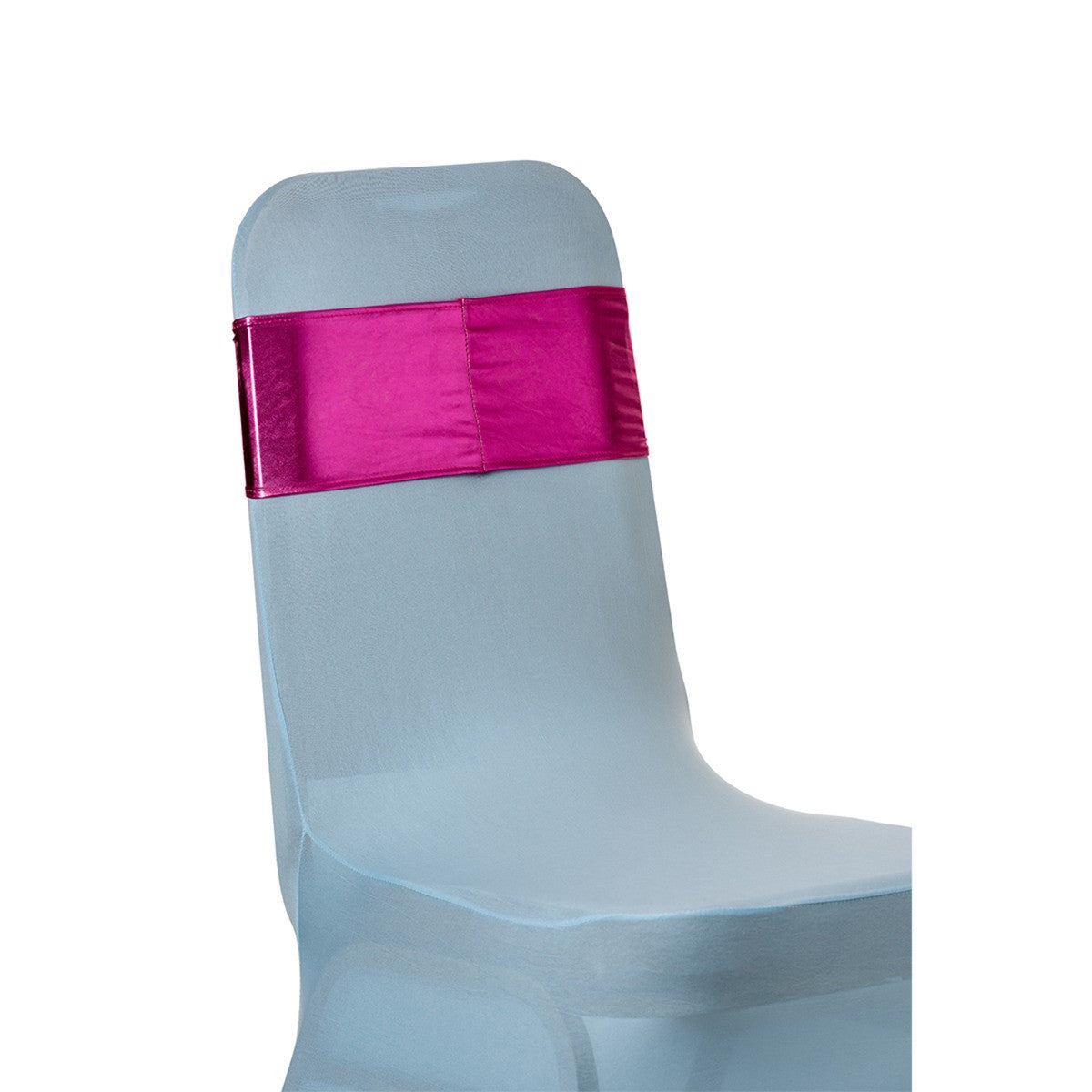 Shiny Spandex Chair Band with Round Diamante Buckle - Fuschia