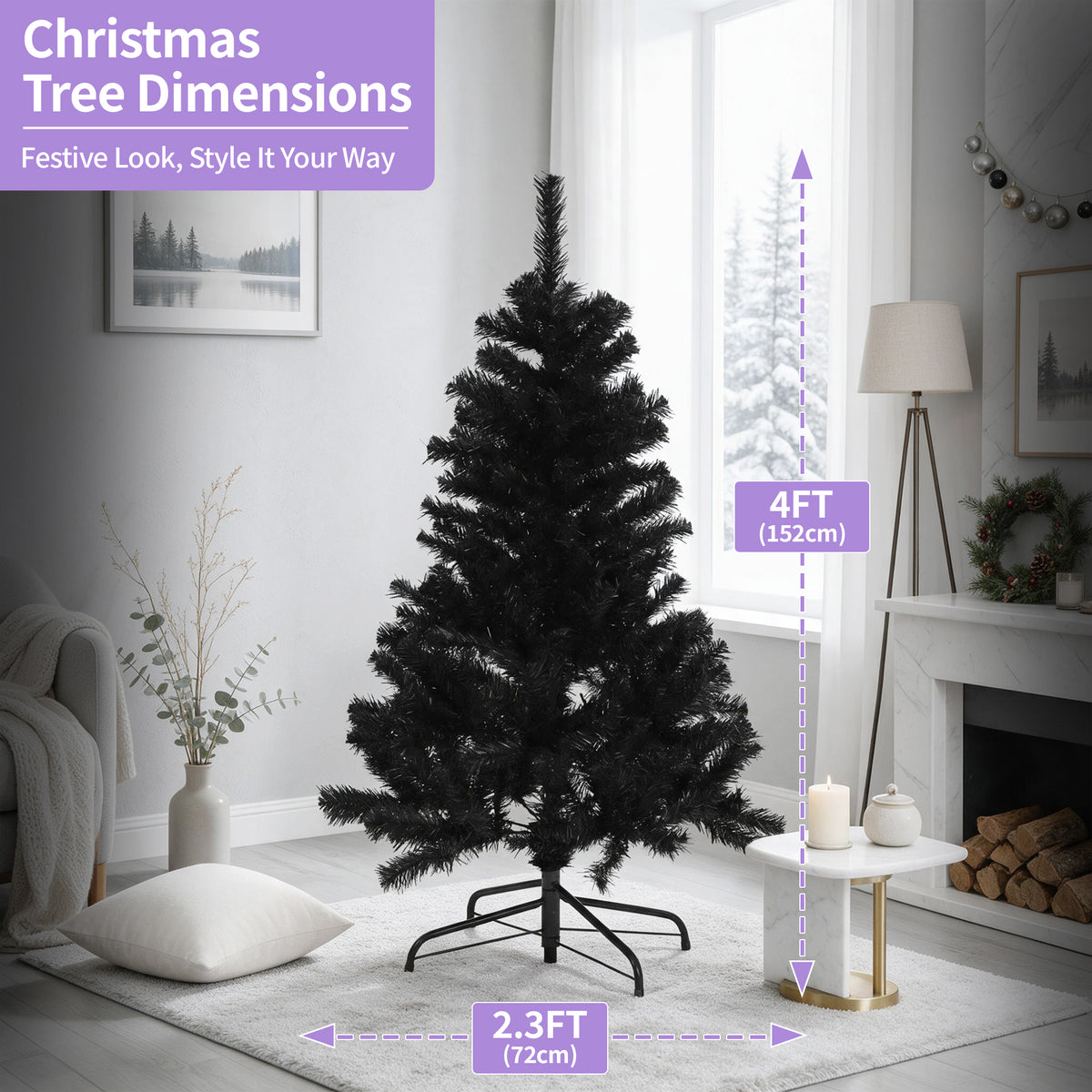 Black Artifical Christmas Tree - 4ft/5ft/6ft