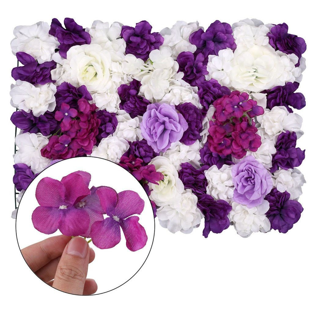 Hydrangea Artificial Flower Wall Panel 60cm x 40cm - Dark Purple & White
