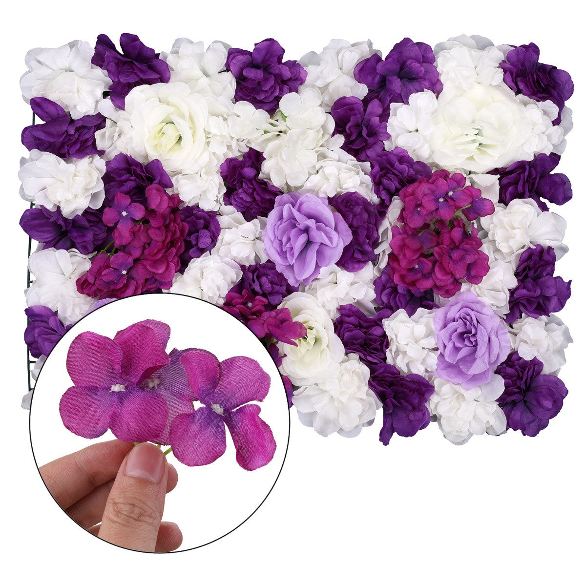 Hydrangea Artificial Flower Wall Panel 60cm x 40cm - Dark Purple & White