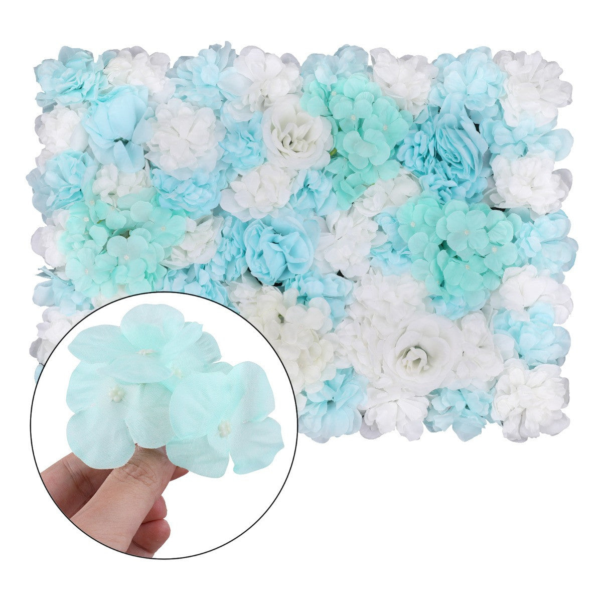 Hydrangea Artificial Flower Wall Panel 60cm x 40cm - Blue & White x 12