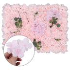 Hydrangea Artificial Flower Wall Panel 60cm x 40cm - Baby Pink with Leaves x 12