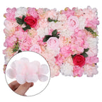 Hydrangea Artificial Flower Wall Panel 60cm x 40cm - Rose Pink with Leaves x 12