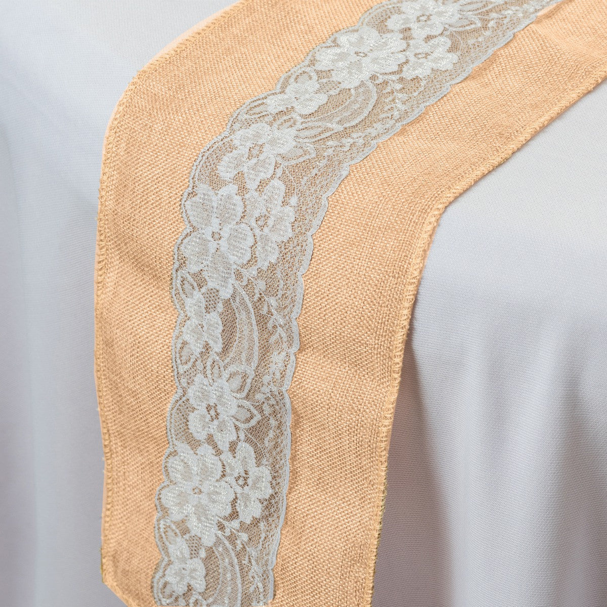 11" x 108" Hessian & White Lace Table Runner