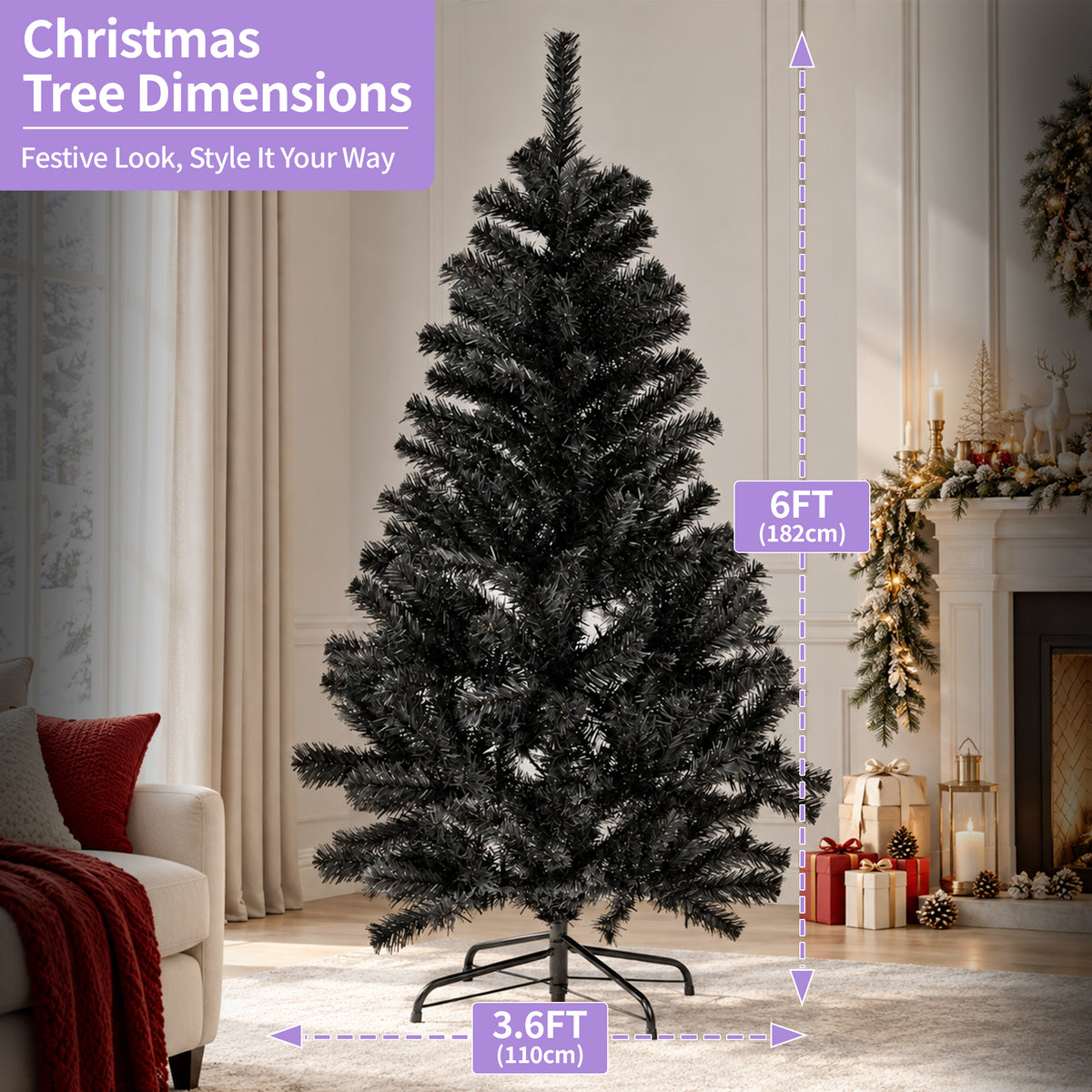 Black Artifical Christmas Tree - 4ft/5ft/6ft