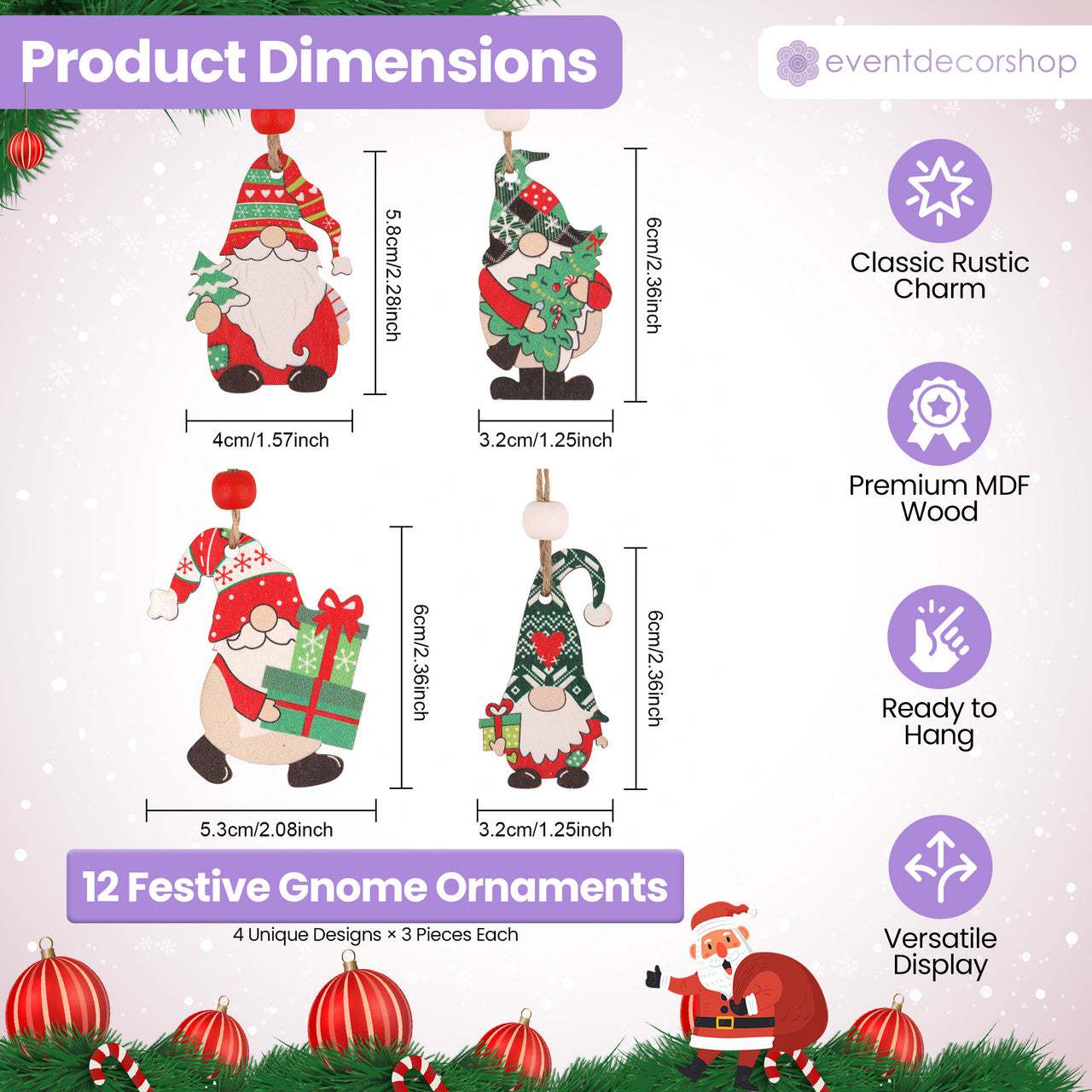 Wooden Nordic Gnome Christmas Ornaments Set