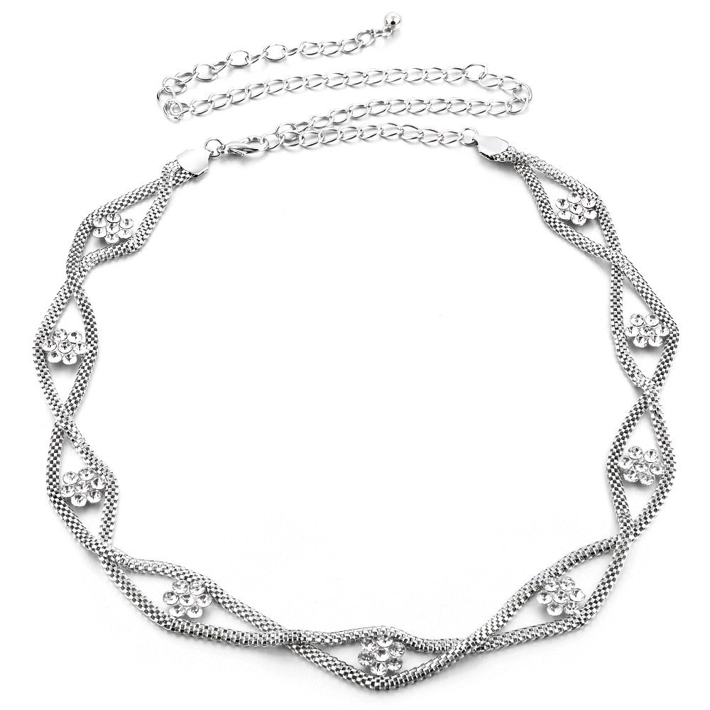 Braided Silver Mesh Chain with Centre Floral Diamante