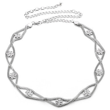 Braided Silver Mesh Chain with Centre Floral Diamante