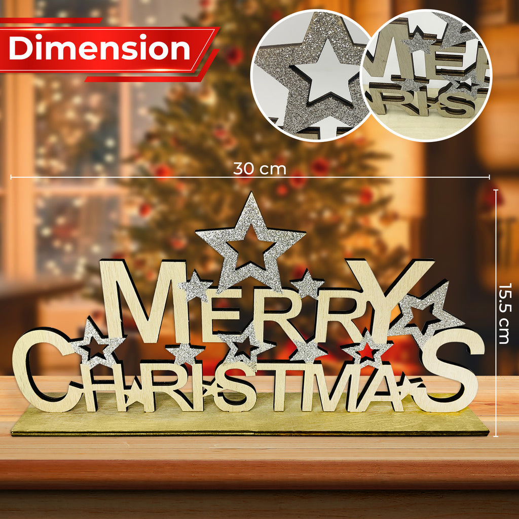 Merry Christmas Table top centrepiece Sign with Stars