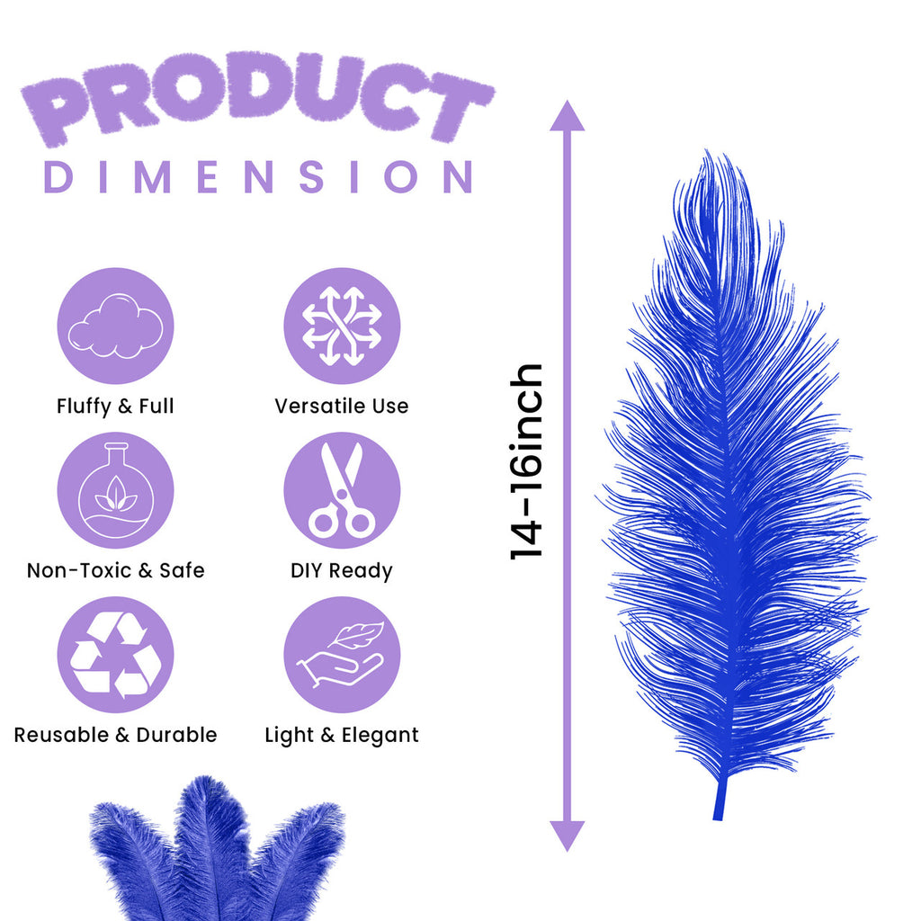 35-40cm Loose Ostrich Feathers, 5pcs - Royal Blue