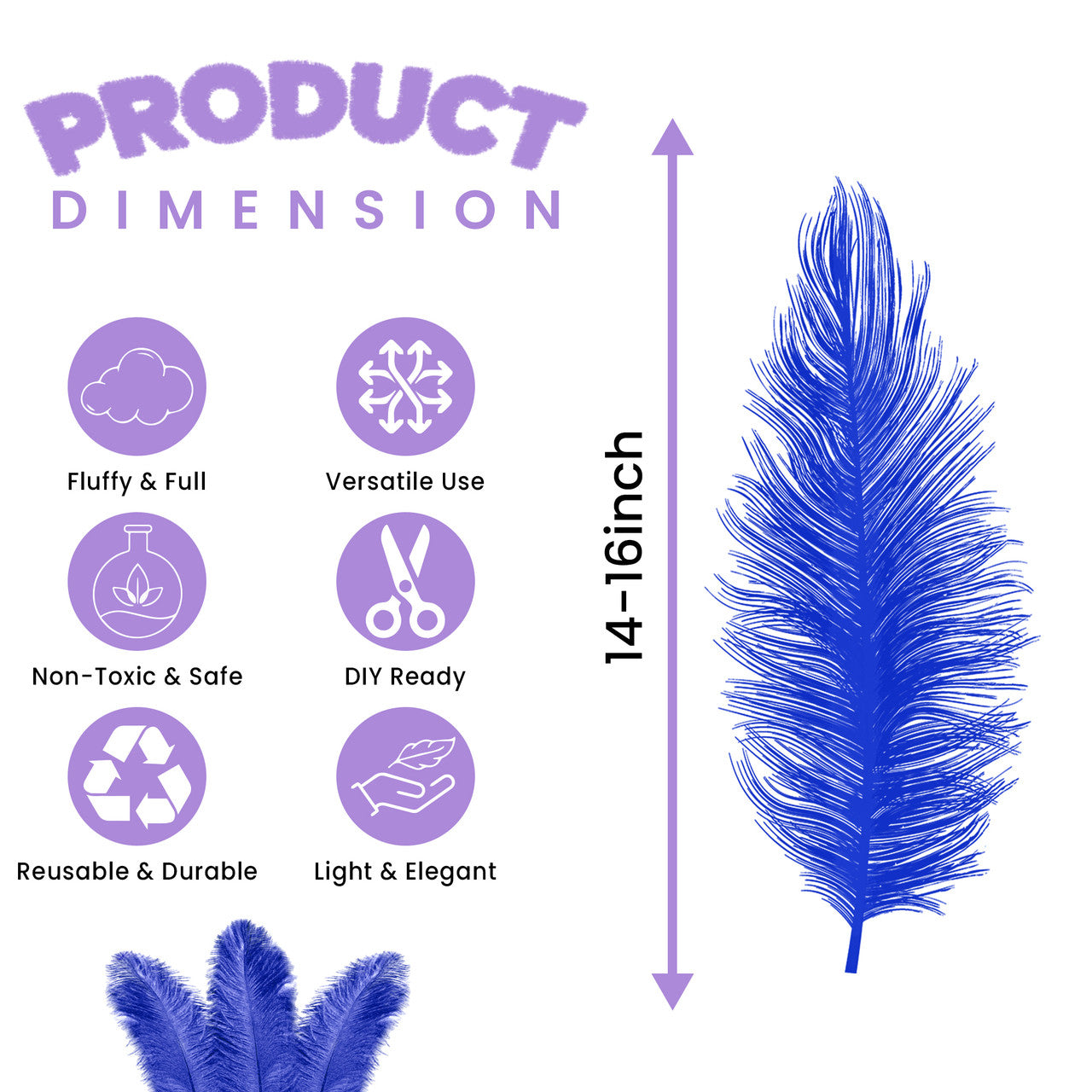 35-40cm Loose Ostrich Feathers, 5pcs - Royal Blue