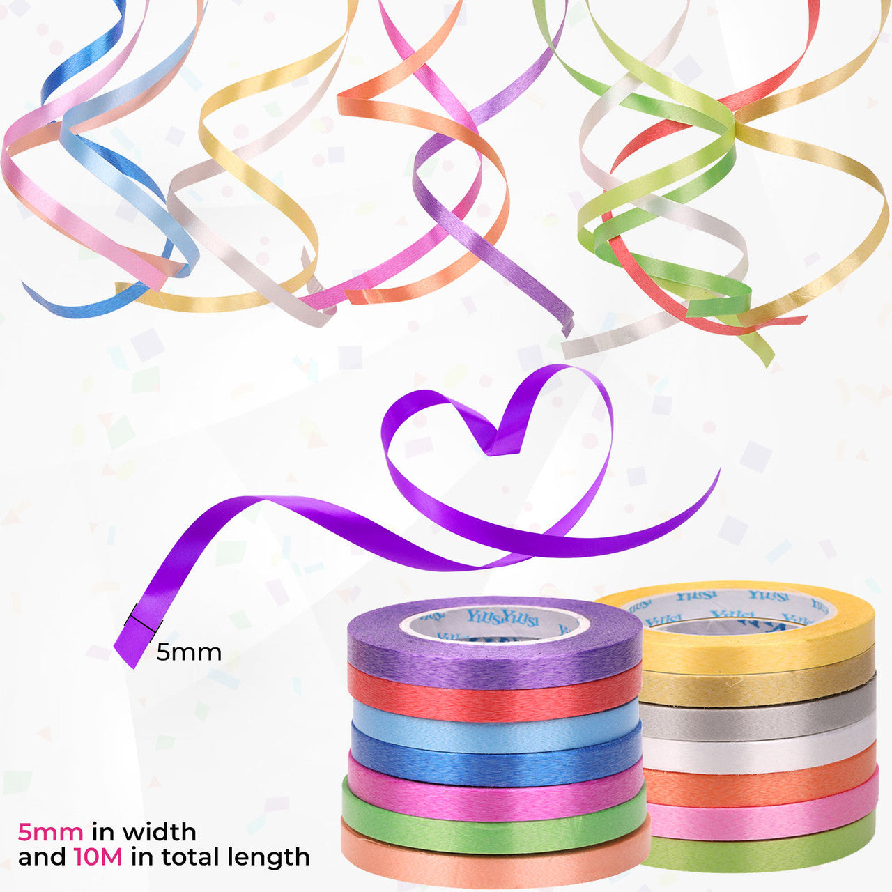 Curling Crimped Balloon Ribbon - Yellow - 10M