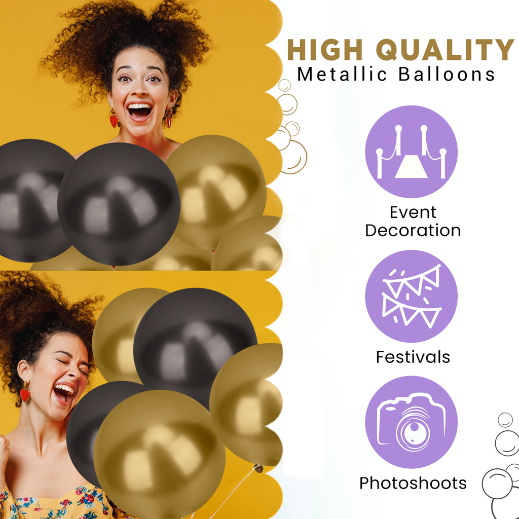 Metallic Shiny Balloons - Black & Gold