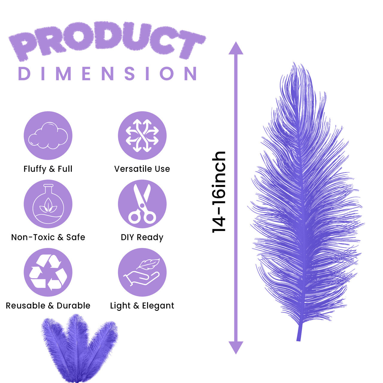 35-40cm Loose Ostrich Feathers, 5pcs - Lilac