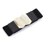 Elasticated Belt with Octagon Buckle - Black