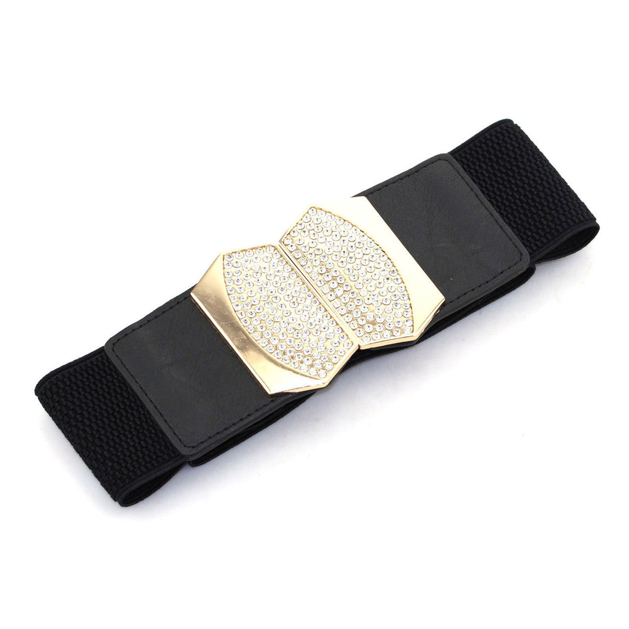 Elasticated Belt with Octagon Buckle - Black