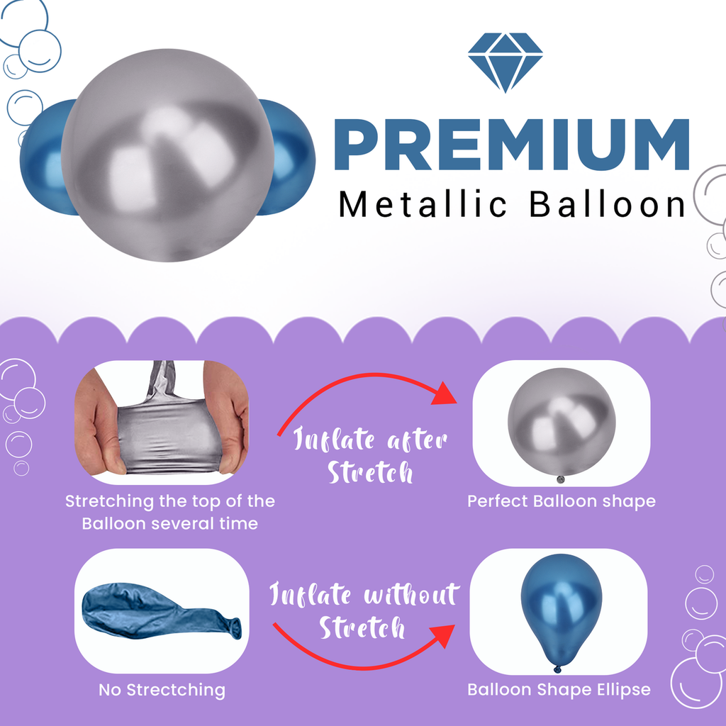 Metallic Shiny Balloons - Blue & Silver