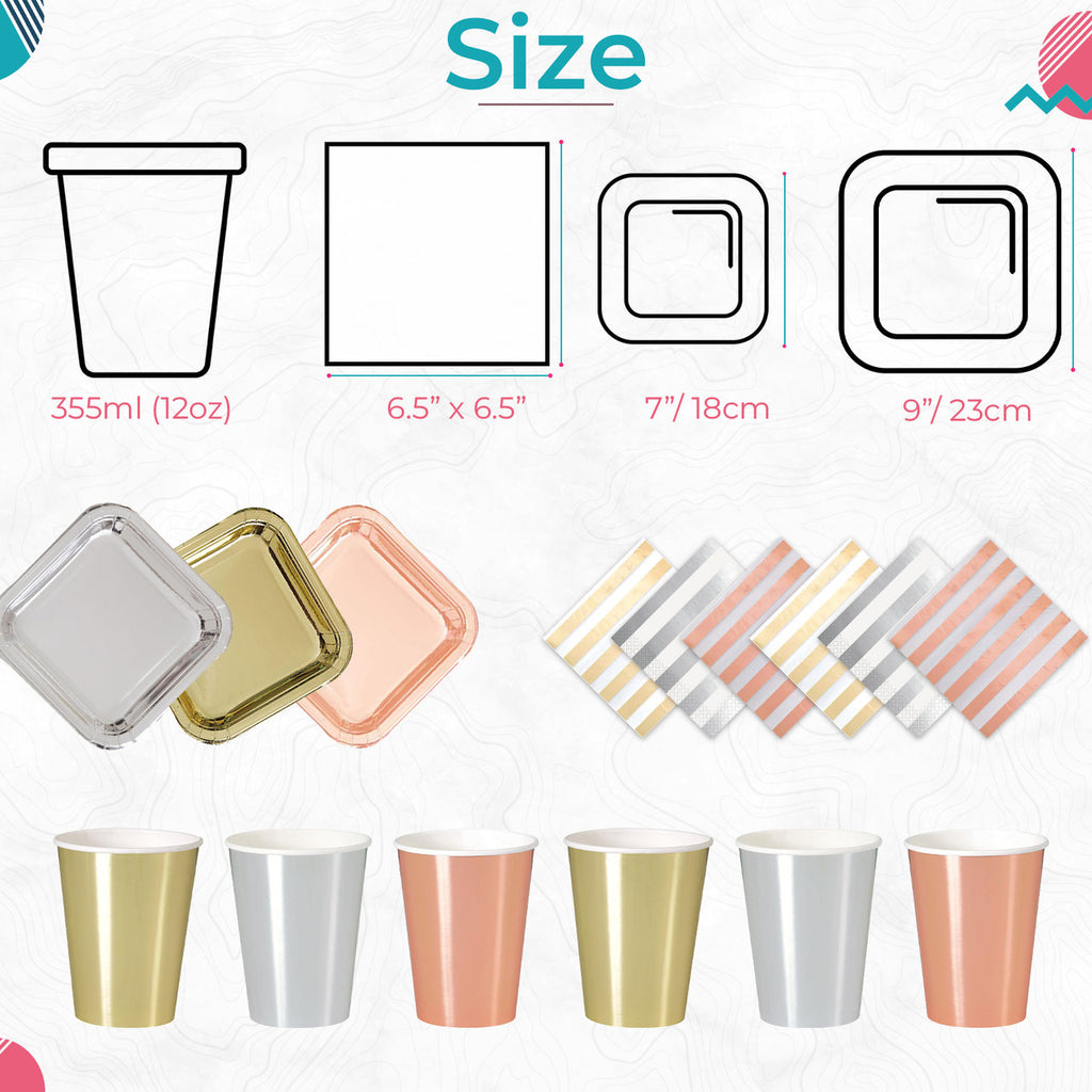 Square Plate Tableware Party Set (Pack of 40) - Gold Foil