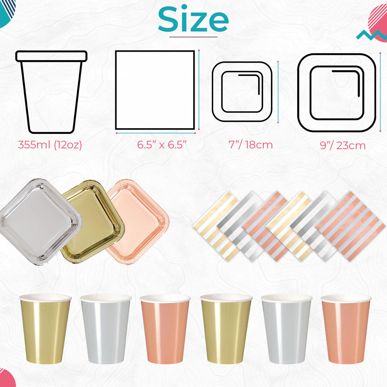 Square Plate Tableware Party Set (Pack of 40) - Gold Foil