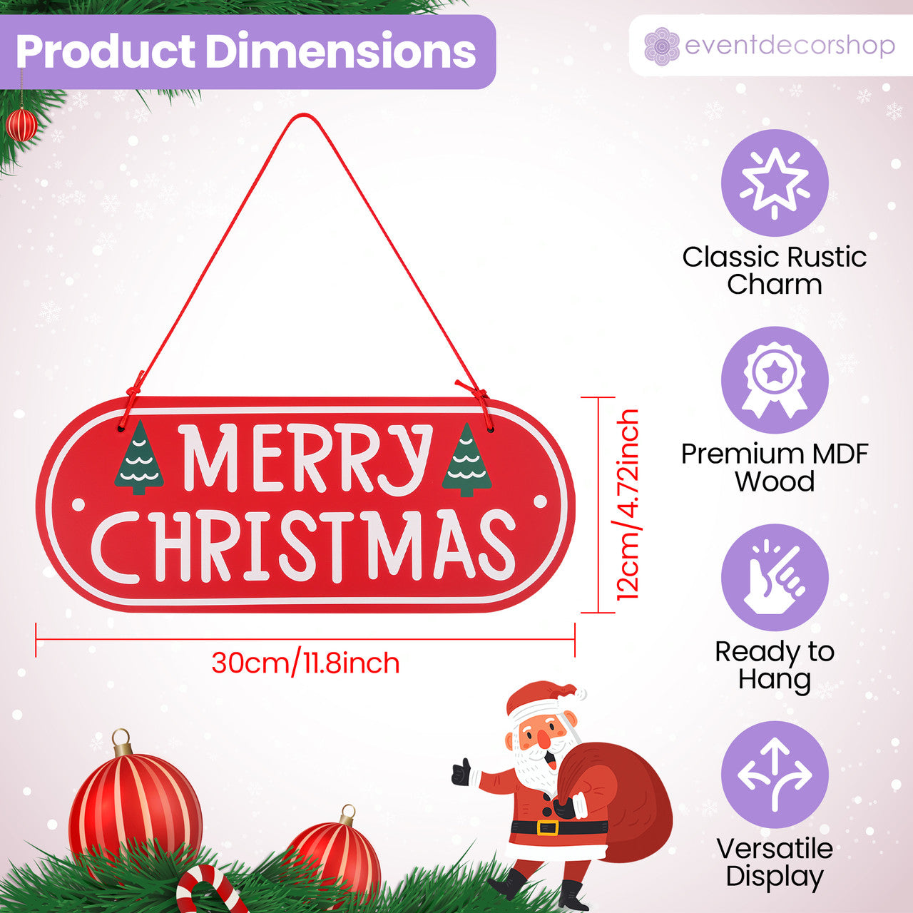 Merry Christmas Wooden Hanging Sign – Pine