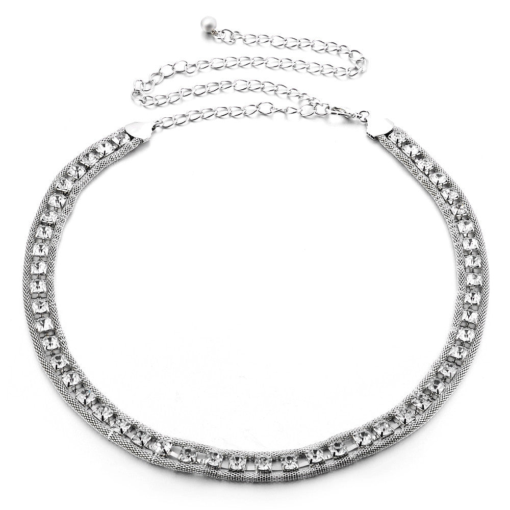 Waist Belt with Large Diamante - Silver