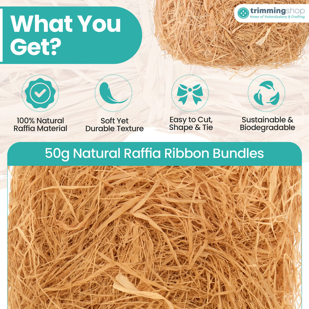 Natural Raffia Ribbon Twine – 50g Bundle