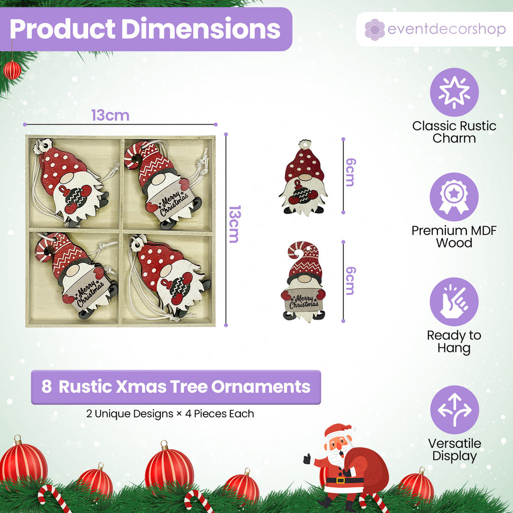 Wooden Christmas Gnome & Santa Ornaments Set