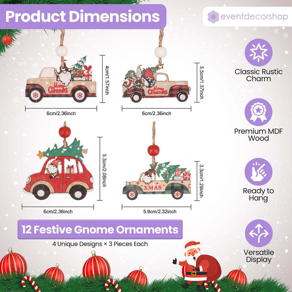 Wooden Santa Car Christmas Ornaments Set