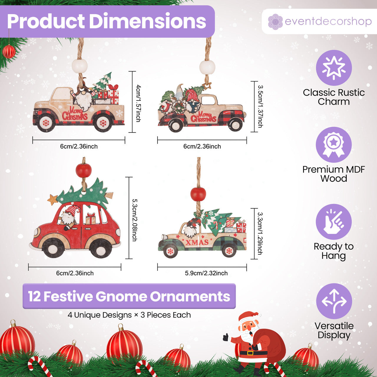 Wooden Santa Car Christmas Ornaments Set